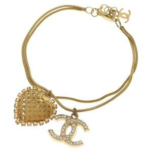 Chanel CC Logo Heart Rhinestone Bracelet Gold